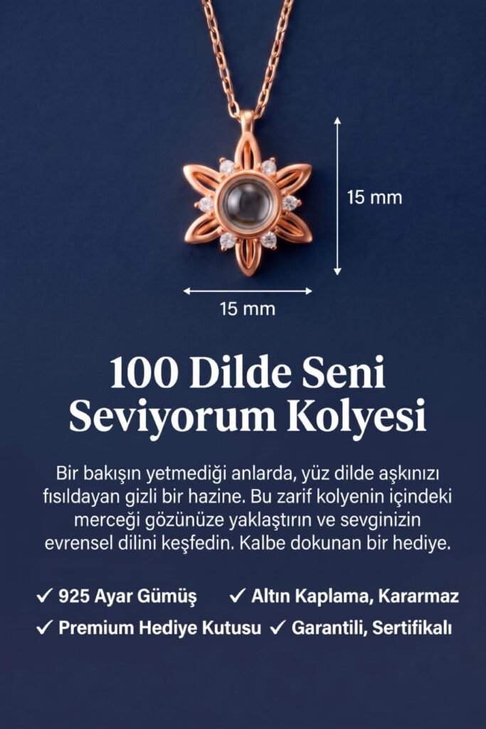 100 Dilde Seni Seviyorum Çiçek 925 Ayar Gümüş Kolye | 18 Ayar Vermeil Premium Rose Altın Kaplama