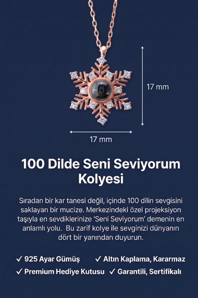 100 Dilde Seni Seviyorum Kar Tanesi 925 Ayar Gümüş Kolye | 18 Ayar Vermeil Premium Rose Altın Kaplama