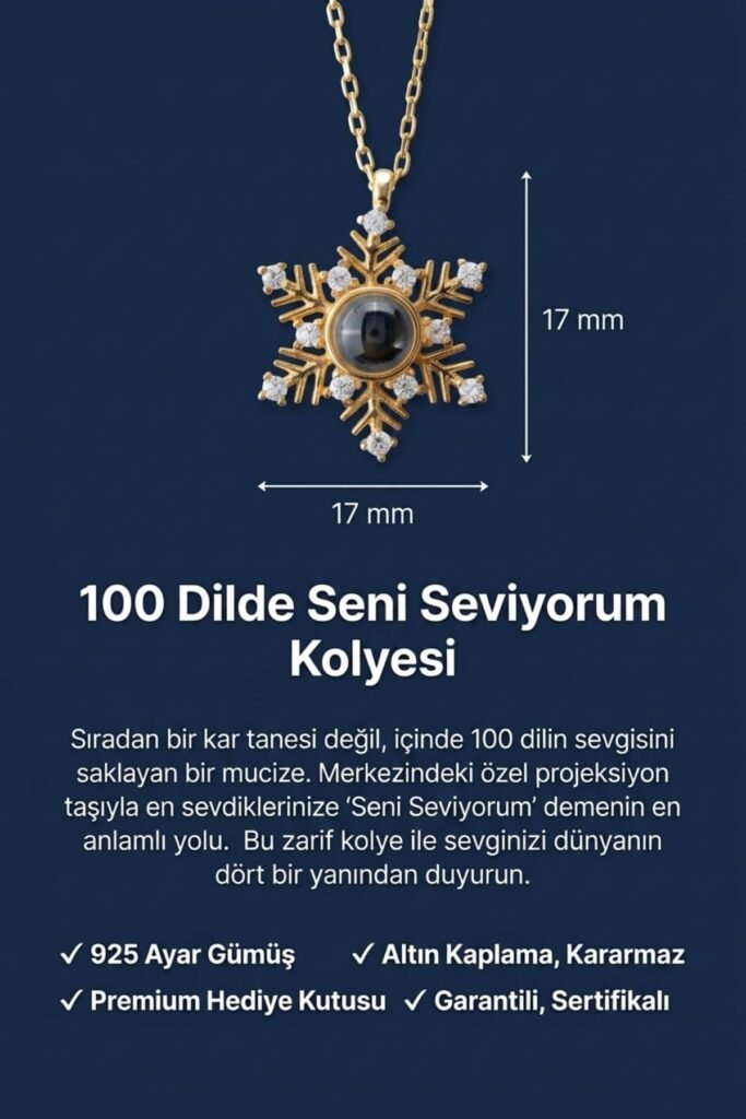 100 Dilde Seni Seviyorum Kar Tanesi 925 Ayar Gümüş Kolye | 18 Ayar Vermeil Premium Sarı Altın Kaplama