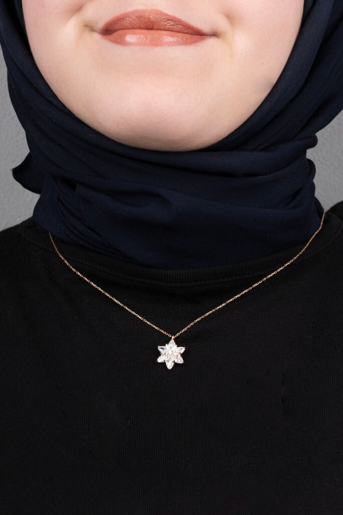 Beyaz Taşlı Lotus Çiçeği 925 Ayar Gümüş Kolye | 18 Ayar Vermeil Premium Rose Altın Kaplama