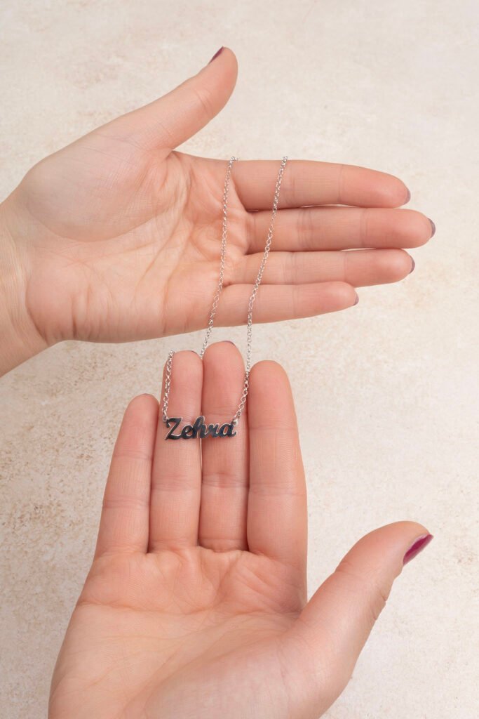 Kişiye Özel Doç Zincir İsim 925 Ayar Gümüş Kolye | 18 Ayar Vermeil Premium Beyaz Altın Kaplama