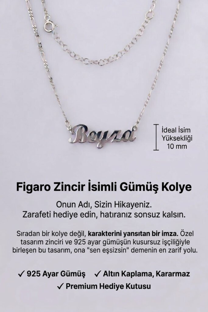 Kişiye Özel Figaro Zincir İsim 925 Ayar Gümüş Kolye | 18 Ayar Vermeil Premium Beyaz Altın Kaplama