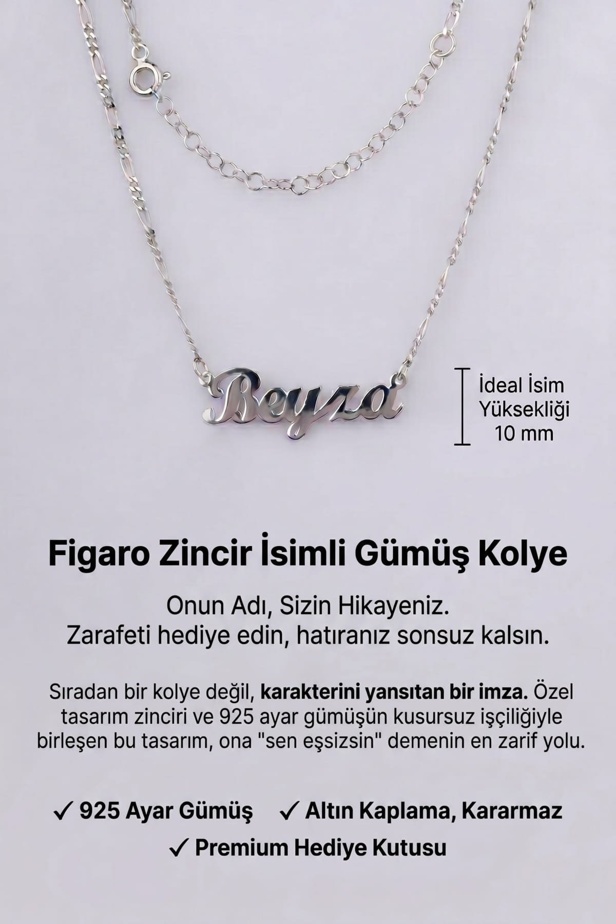 Jewelmim Kişiye Özel Figaro Zincir İsim Beyaz Altın Kaplama Gümüş Kolye Detay Çekimi, eşe gümüş kolye hediyesi, en güzel kolye modelleri