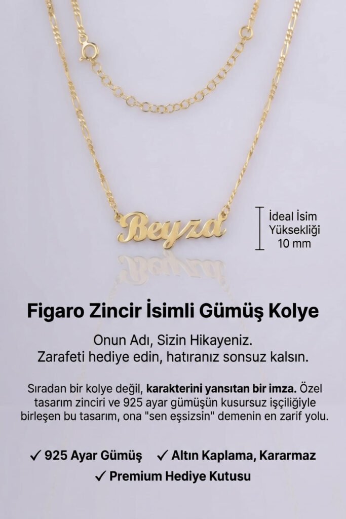Kişiye Özel Figaro Zincir İsim 925 Ayar Gümüş Kolye | 18 Ayar Vermeil Premium Sarı Altın Kaplama