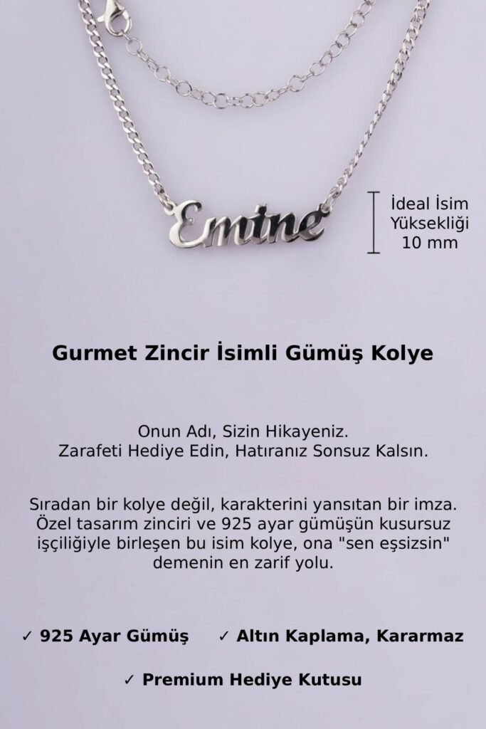 Kişiye Özel Gurmet Zincir İsim 925 Ayar Gümüş Kolye | 18 Ayar Vermeil Premium Beyaz Altın Kaplama