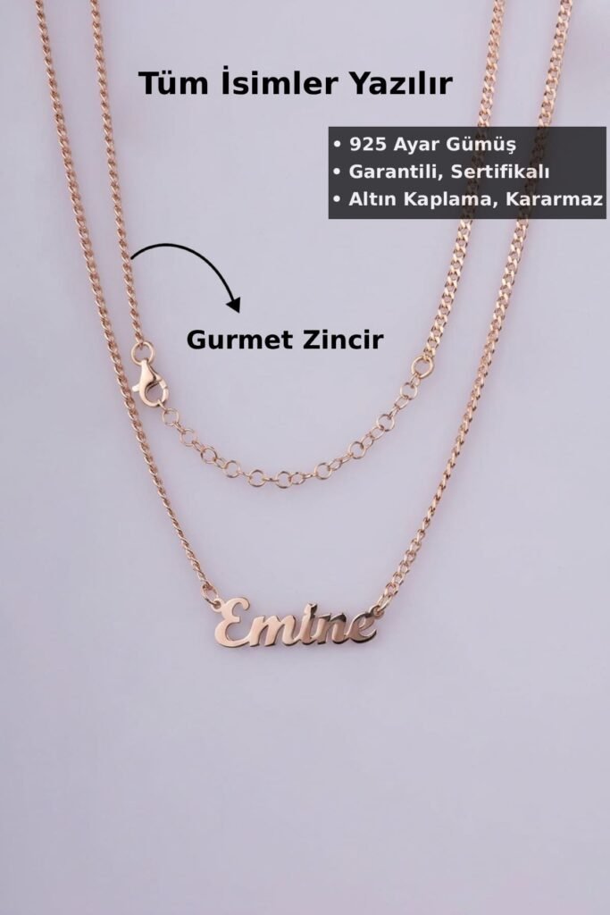Kişiye Özel Gurmet Zincir İsim 925 Ayar Gümüş Kolye | 18 Ayar Vermeil Premium Rose Altın Kaplama