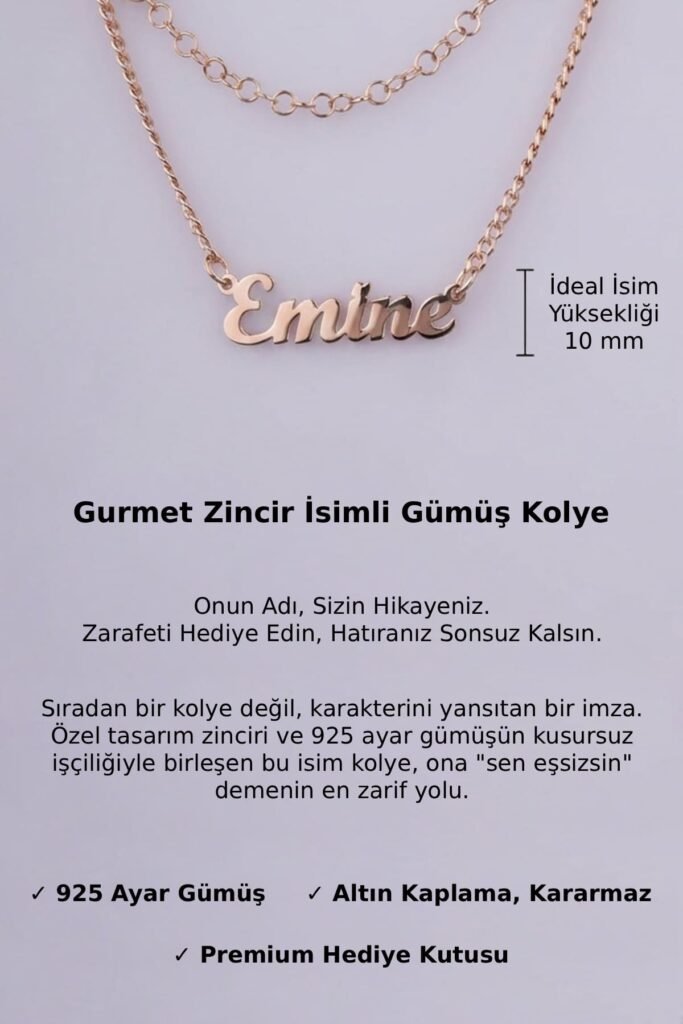 Kişiye Özel Gurmet Zincir İsim 925 Ayar Gümüş Kolye | 18 Ayar Vermeil Premium Rose Altın Kaplama