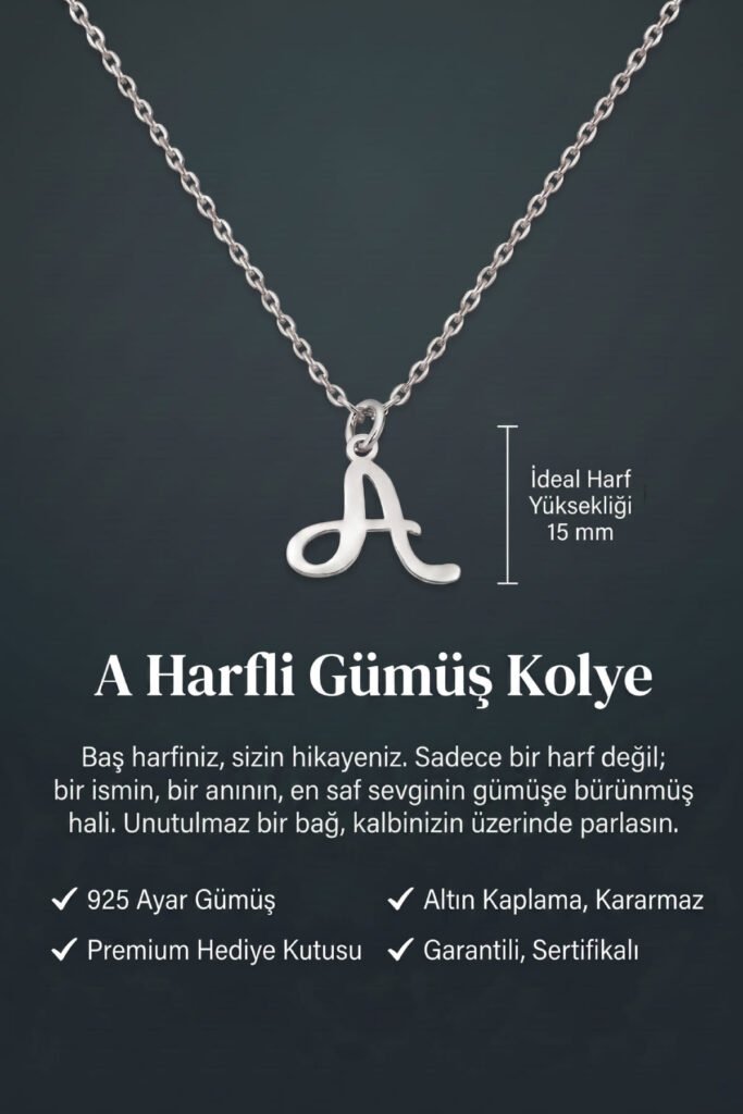A Harfi 925 Ayar Gümüş Kolye | 18 Ayar Vermeil Premium Beyaz Altın Kaplama