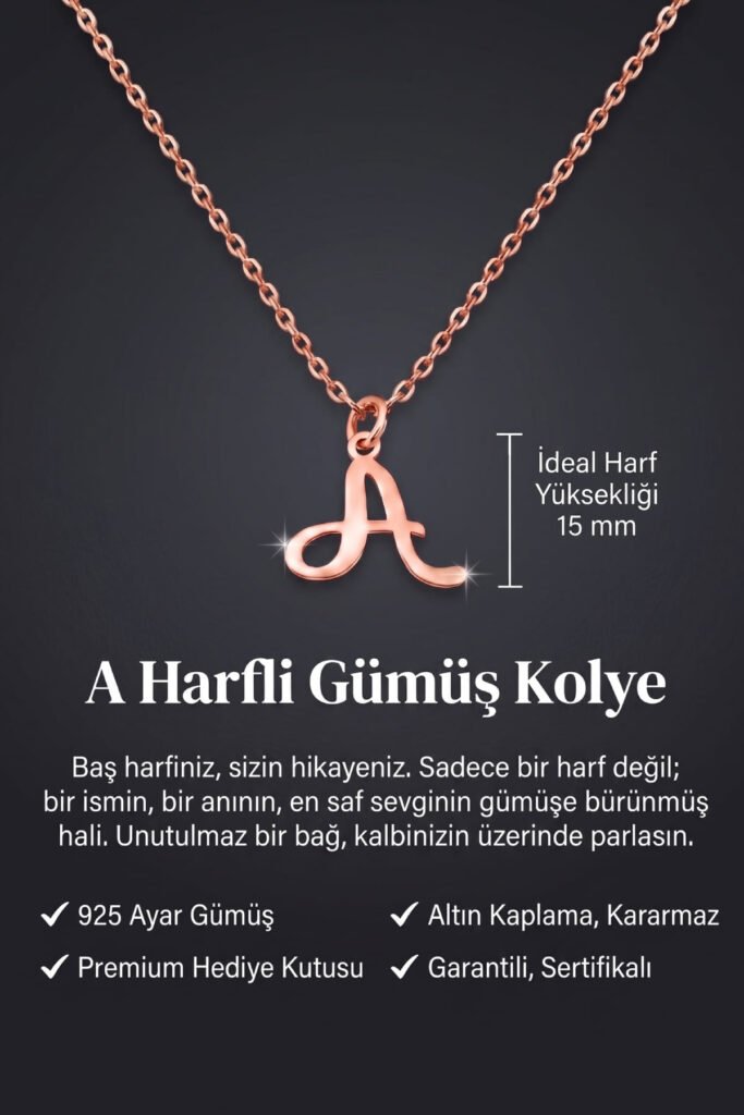 A Harfi 925 Ayar Gümüş Kolye | 18 Ayar Vermeil Premium Rose Altın Kaplama