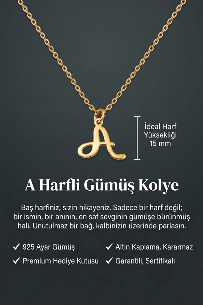 A Harfi 925 Ayar Gümüş Kolye | 18 Ayar Vermeil Premium Sarı Altın Kaplama