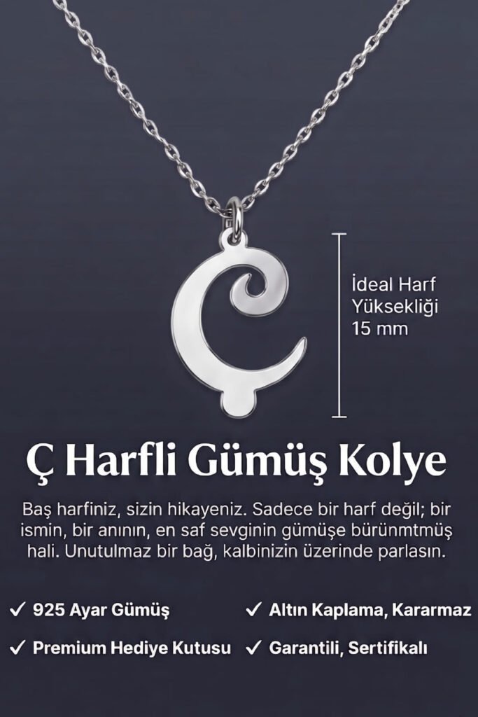 Ç Harfi 925 Ayar Gümüş Kolye | 18 Ayar Vermeil Premium Beyaz Altın Kaplama