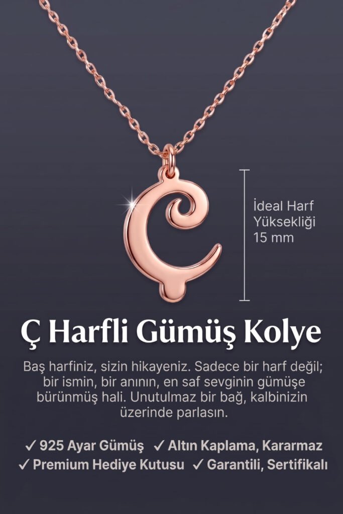 Ç Harfi 925 Ayar Gümüş Kolye | 18 Ayar Vermeil Premium Rose Altın Kaplama