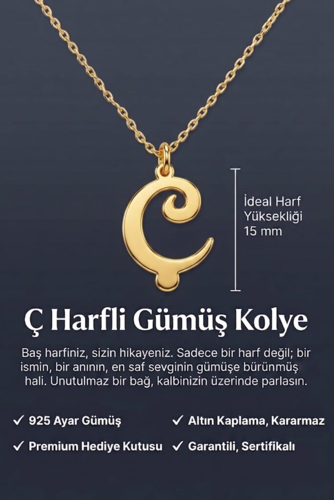 Ç Harfi 925 Ayar Gümüş Kolye | 18 Ayar Vermeil Premium Sarı Altın Kaplama