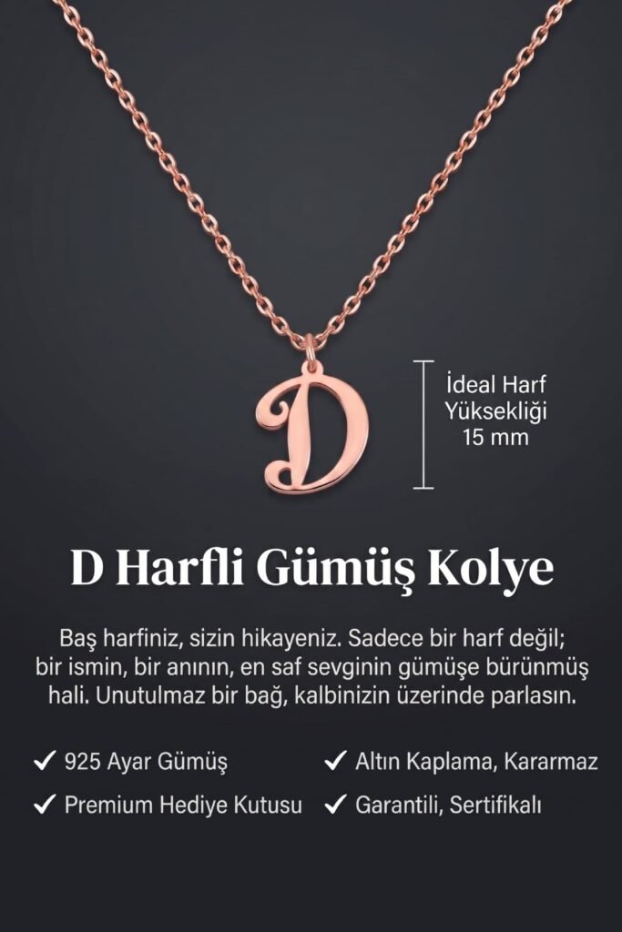 D Harfi 925 Ayar Gümüş Kolye | 18 Ayar Vermeil Premium Rose Altın Kaplama