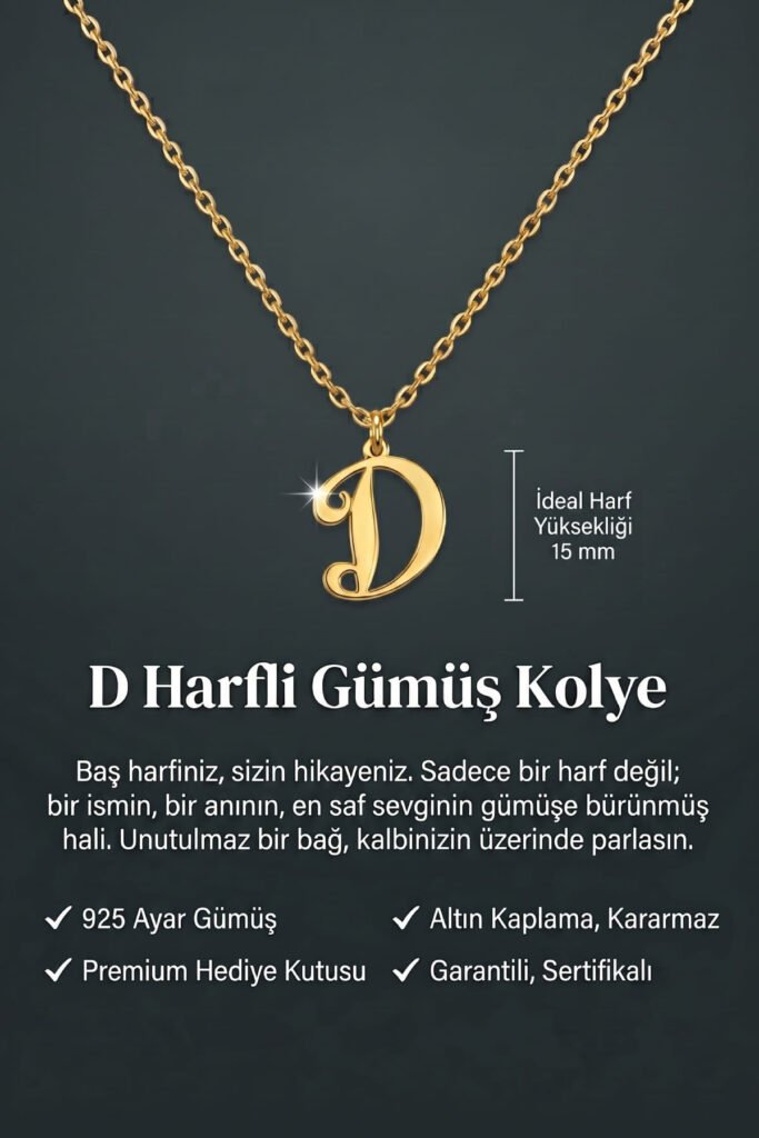 D Harfi 925 Ayar Gümüş Kolye | 18 Ayar Vermeil Premium Sarı Altın Kaplama