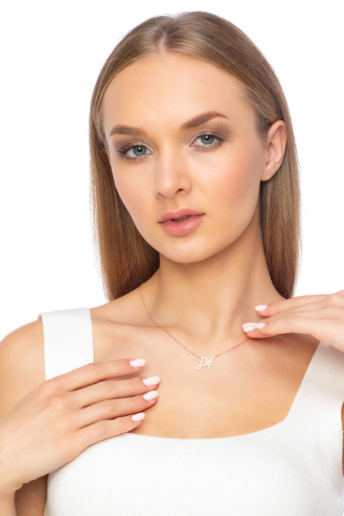 Kişiye Özel Elif İsimli 925 Ayar Gümüş Kolye | 18 Ayar Vermeil Premium Rose Altın Kaplama