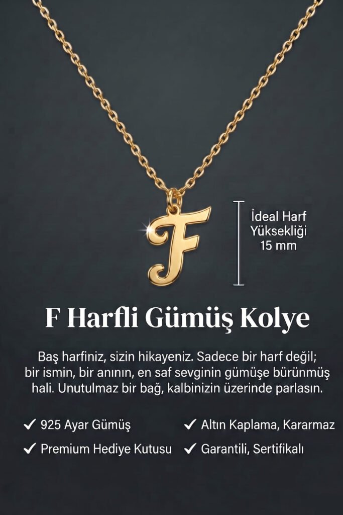 F Harfi 925 Ayar Gümüş Kolye | 18 Ayar Vermeil Premium Sarı Altın Kaplama