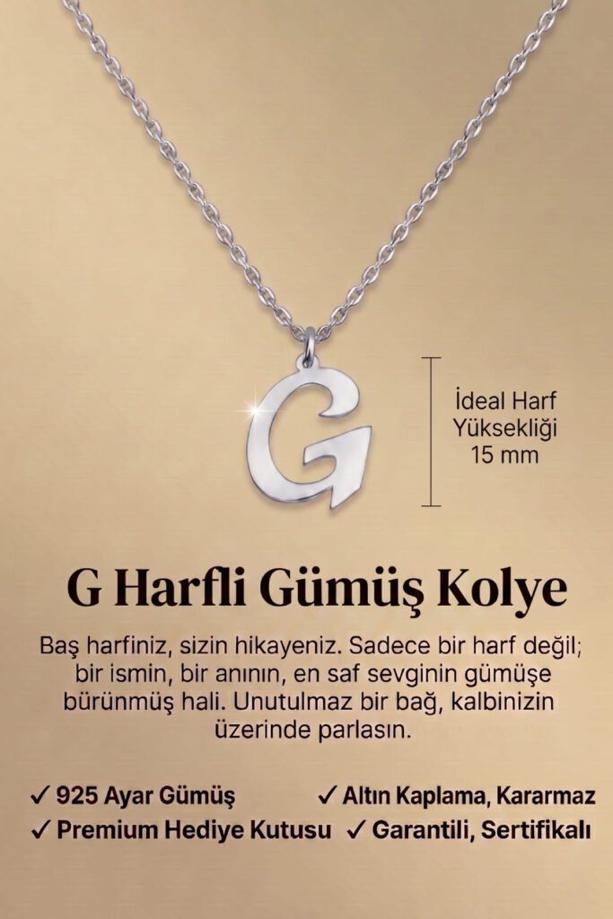 G Harfi 925 Ayar Gümüş Kolye | 18 Ayar Vermeil Premium Beyaz Altın Kaplama