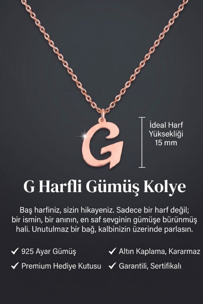 G Harfi 925 Ayar Gümüş Kolye | 18 Ayar Vermeil Premium Rose Altın Kaplama