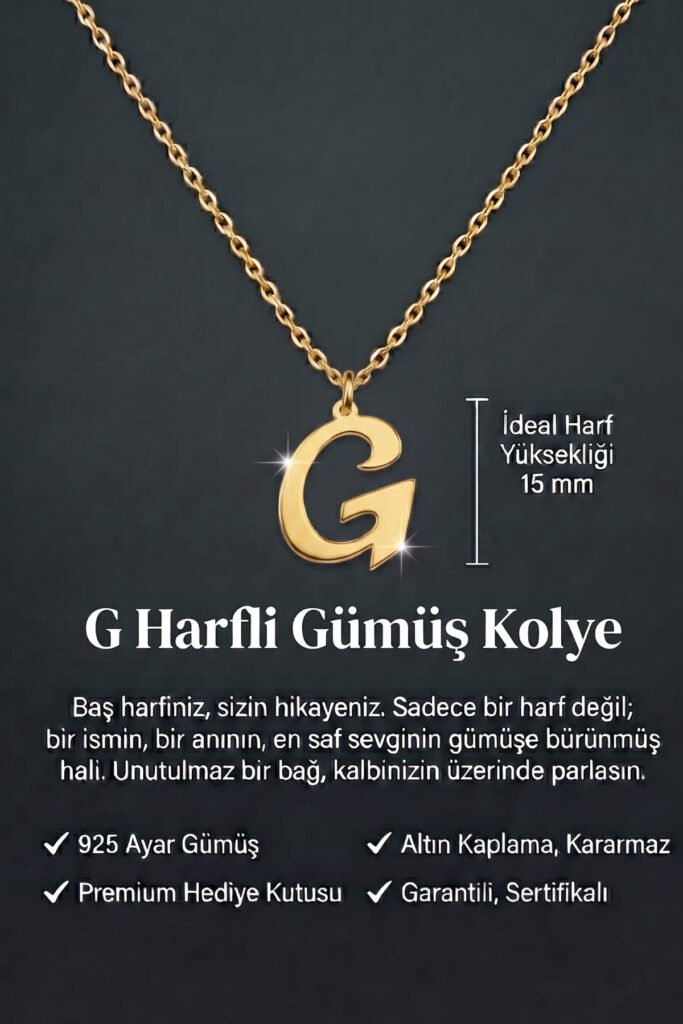 G Harfi 925 Ayar Gümüş Kolye | 18 Ayar Vermeil Premium Sarı Altın Kaplama