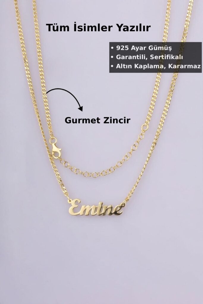 Kişiye Özel Gurmet Zincir İsim 925 Ayar Gümüş Kolye | 18 Ayar Vermeil Premium Sarı Altın Kaplama