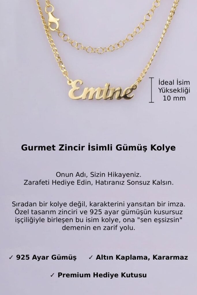 Kişiye Özel Gurmet Zincir İsim 925 Ayar Gümüş Kolye | 18 Ayar Vermeil Premium Sarı Altın Kaplama
