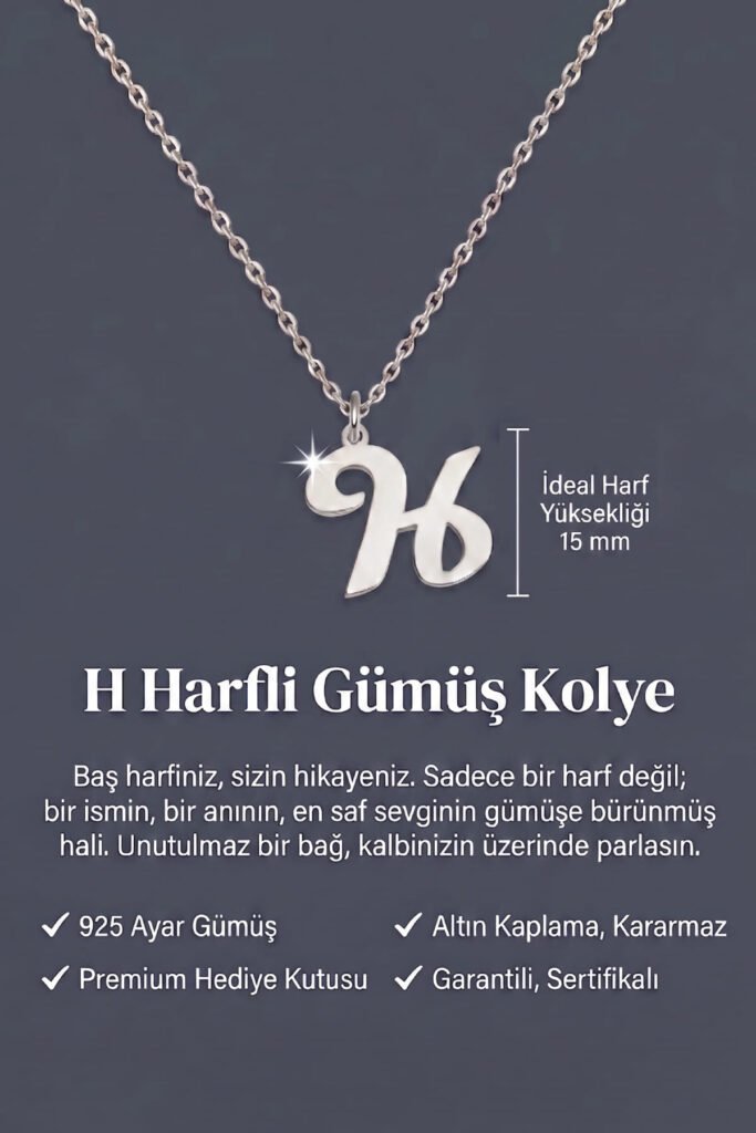 H Harfi 925 Ayar Gümüş Kolye | 18 Ayar Vermeil Premium Beyaz Altın Kaplama