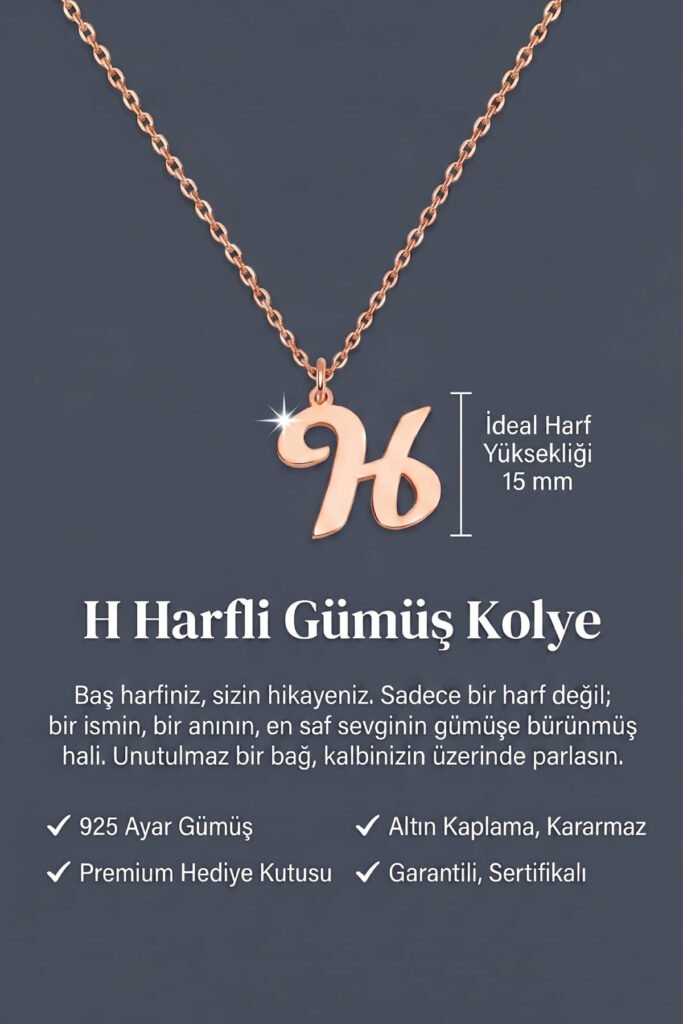 H Harfi 925 Ayar Gümüş Kolye | 18 Ayar Vermeil Premium Rose Altın Kaplama