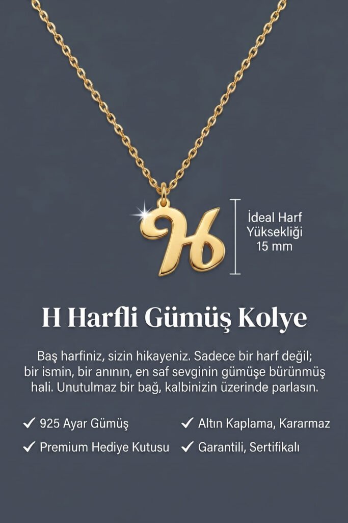 H Harfi 925 Ayar Gümüş Kolye | 18 Ayar Vermeil Premium Sarı Altın Kaplama