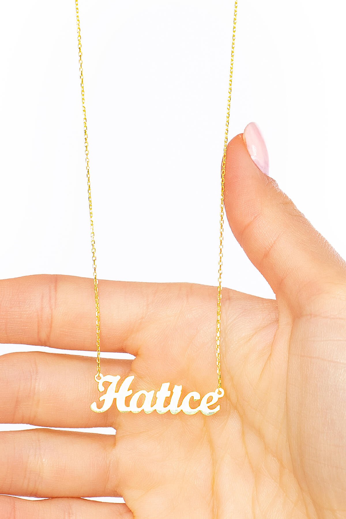 Jewelmim Kişiye Özel Hatice İsimli Sarı Altın Kaplama Gümüş Kolye, şık gümüş kolye modelleri, sevgiliye gümüş kolye hediyesi