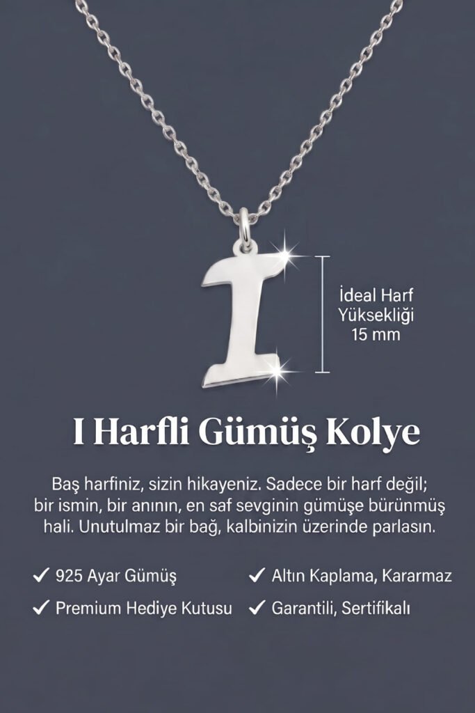 I Harfi 925 Ayar Gümüş Kolye | 18 Ayar Vermeil Premium Beyaz Altın Kaplama