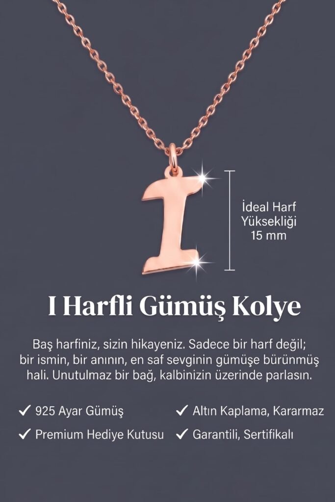 I Harfi 925 Ayar Gümüş Kolye | 18 Ayar Vermeil Premium Rose Altın Kaplama