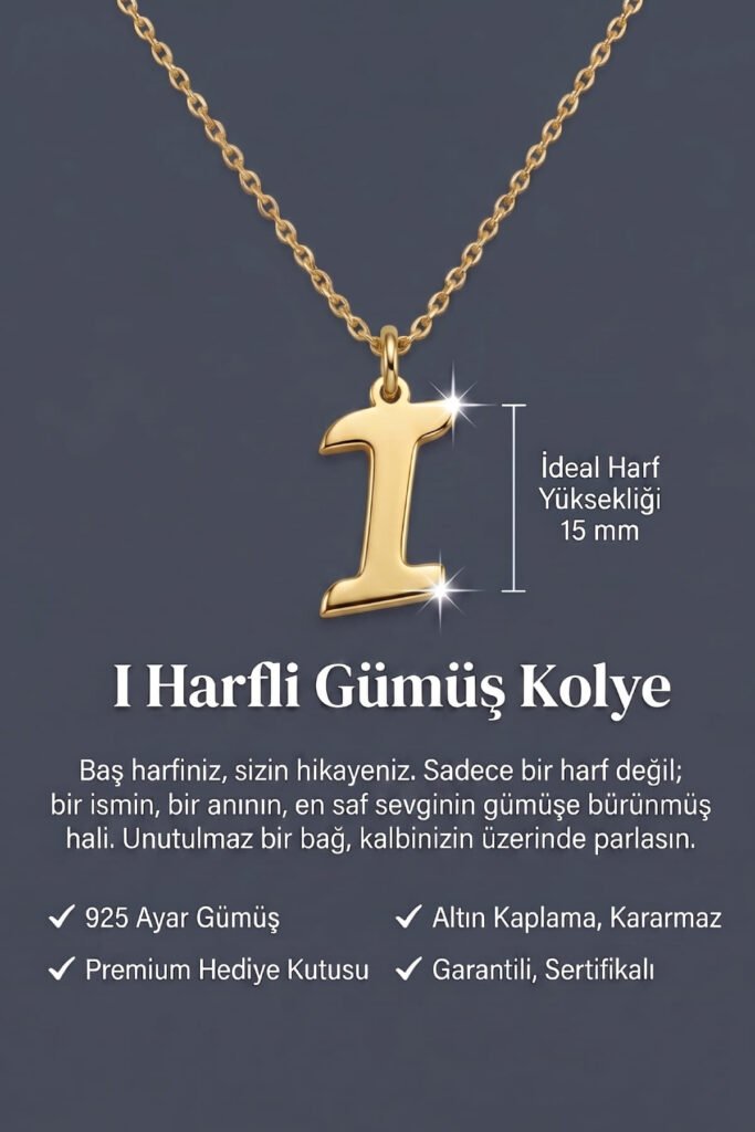 I Harfi 925 Ayar Gümüş Kolye | 18 Ayar Vermeil Premium Sarı Altın Kaplama