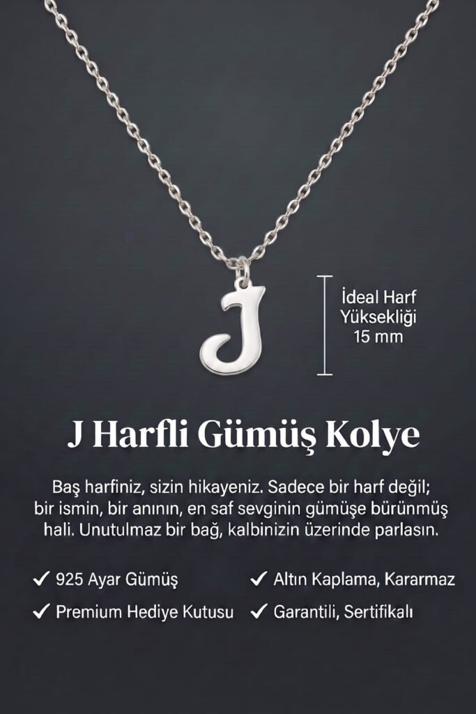J Harfi 925 Ayar Gümüş Kolye | 18 Ayar Vermeil Premium Beyaz Altın Kaplama
