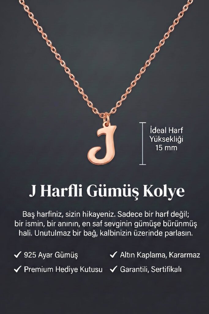 J Harfi 925 Ayar Gümüş Kolye | 18 Ayar Vermeil Premium Rose Altın Kaplama