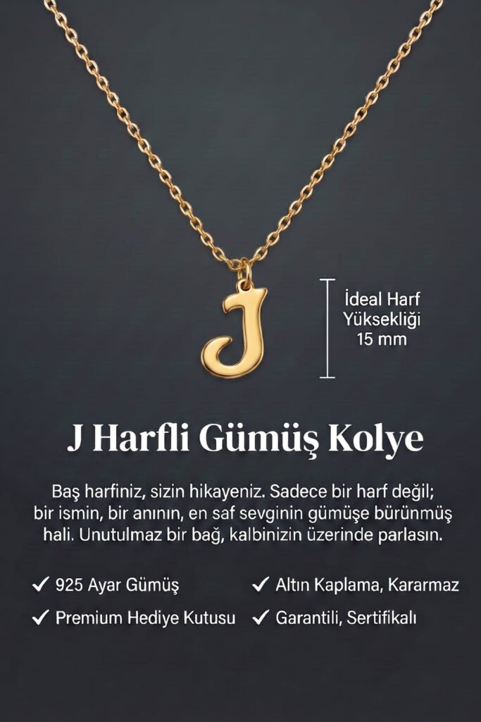 J Harfi 925 Ayar Gümüş Kolye | 18 Ayar Vermeil Premium Sarı Altın Kaplama