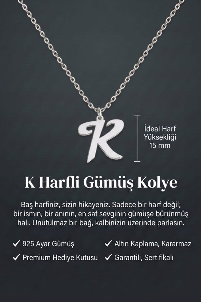 K Harfi 925 Ayar Gümüş Kolye | 18 Ayar Vermeil Premium Beyaz Altın Kaplama