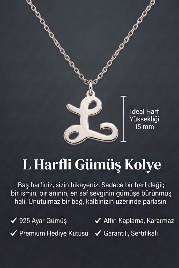 L Harfi 925 Ayar Gümüş Kolye | 18 Ayar Vermeil Premium Beyaz Altın Kaplama