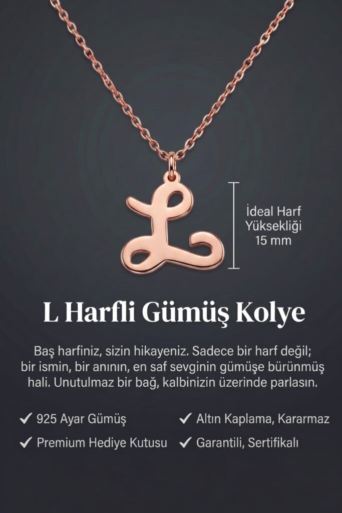 L Harfi 925 Ayar Gümüş Kolye | 18 Ayar Vermeil Premium Rose Altın Kaplama