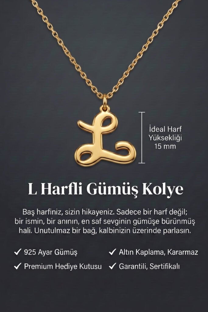 L Harfi 925 Ayar Gümüş Kolye | 18 Ayar Vermeil Premium Sarı Altın Kaplama