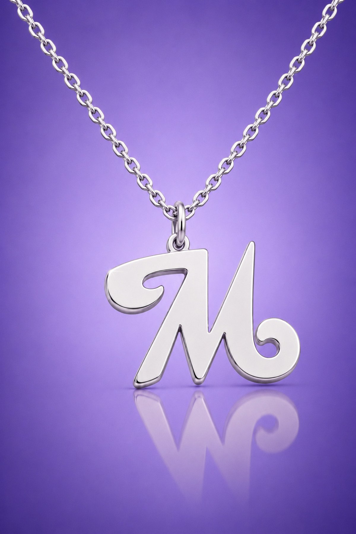 Jewelmim M Harfi Beyaz Altın Kaplama Gümüş Kolye, şık gümüş kolye modelleri, sevgiliye gümüş kolye hediyesi