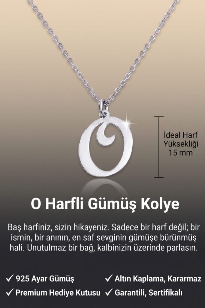 O Harfi 925 Ayar Gümüş Kolye | 18 Ayar Vermeil Premium Beyaz Altın Kaplama