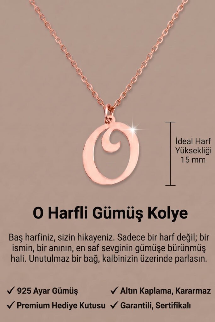O Harfi 925 Ayar Gümüş Kolye | 18 Ayar Vermeil Premium Rose Altın Kaplama