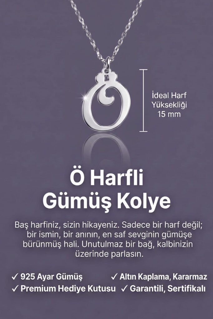 Ö Harfi 925 Ayar Gümüş Kolye | 18 Ayar Vermeil Premium Beyaz Altın Kaplama