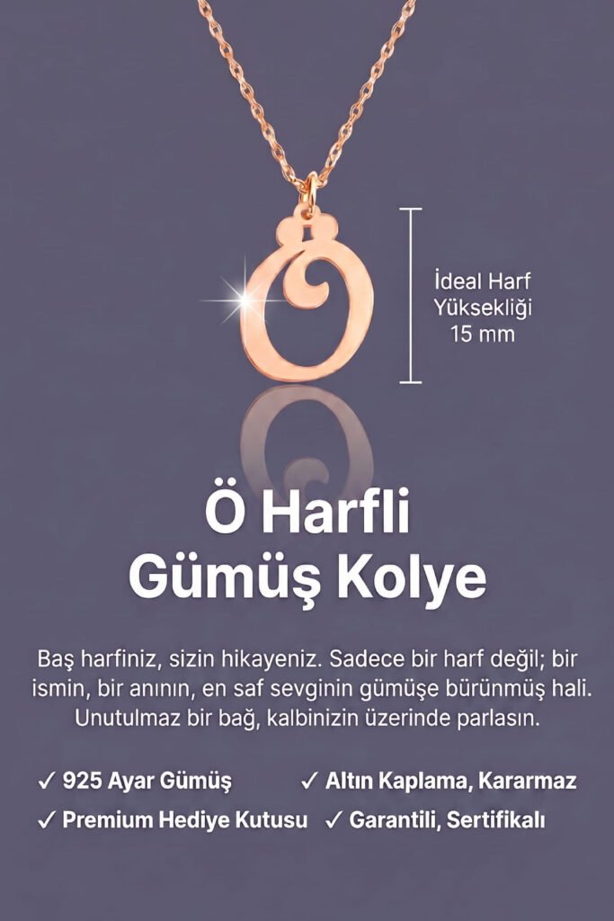 Ö Harfi 925 Ayar Gümüş Kolye | 18 Ayar Vermeil Premium Rose Altın Kaplama