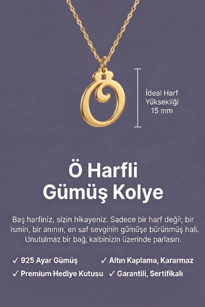 Ö Harfi 925 Ayar Gümüş Kolye | 18 Ayar Vermeil Premium Sarı Altın Kaplama