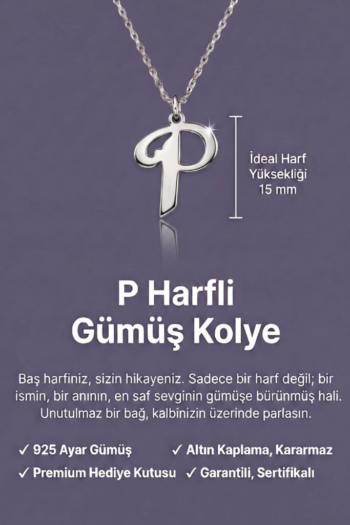 P Harfi 925 Ayar Gümüş Kolye | 18 Ayar Vermeil Premium Beyaz Altın Kaplama