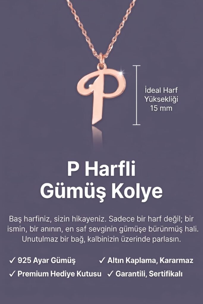 P Harfi 925 Ayar Gümüş Kolye | 18 Ayar Vermeil Premium Rose Altın Kaplama