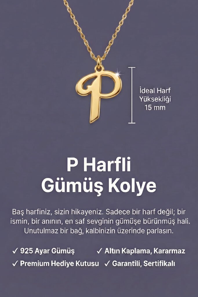 P Harfi 925 Ayar Gümüş Kolye | 18 Ayar Vermeil Premium Sarı Altın Kaplama