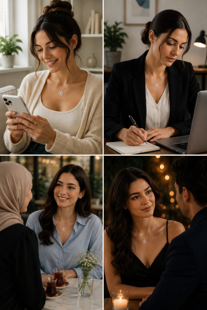 R Harfi 925 Ayar Gümüş Kolye | 18 Ayar Vermeil Premium Beyaz Altın Kaplama